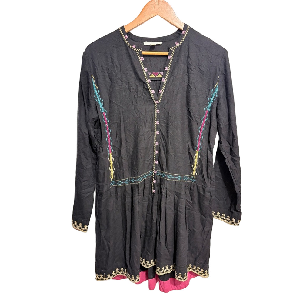 Anthropologie Burning Torch Embroidered Black Tunic Top - Picture 2 of 5